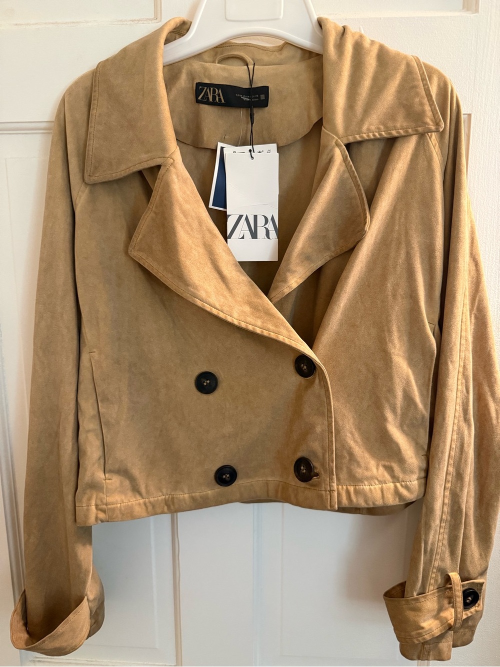 ZARA Cropped Double-Breasted Trench Coat in Tan